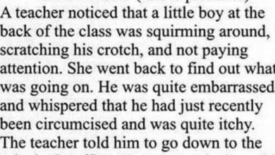Photo of A teacher noticed that a little boy at the back of the class, was squirming around…