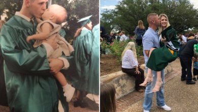 Photo of Dad Recreates High School Grad Pic With His Daughter 18 Years Later