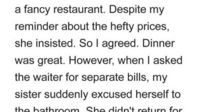Photo of My Sister Invited Me to an Upscale Restaurant, Vanished into the Bathroom When It Was Time to Pay the Bills