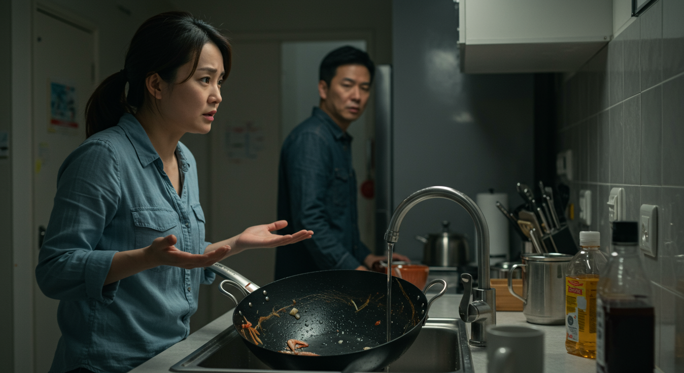 AITA because i put a pan in the sink after my husband uses it?