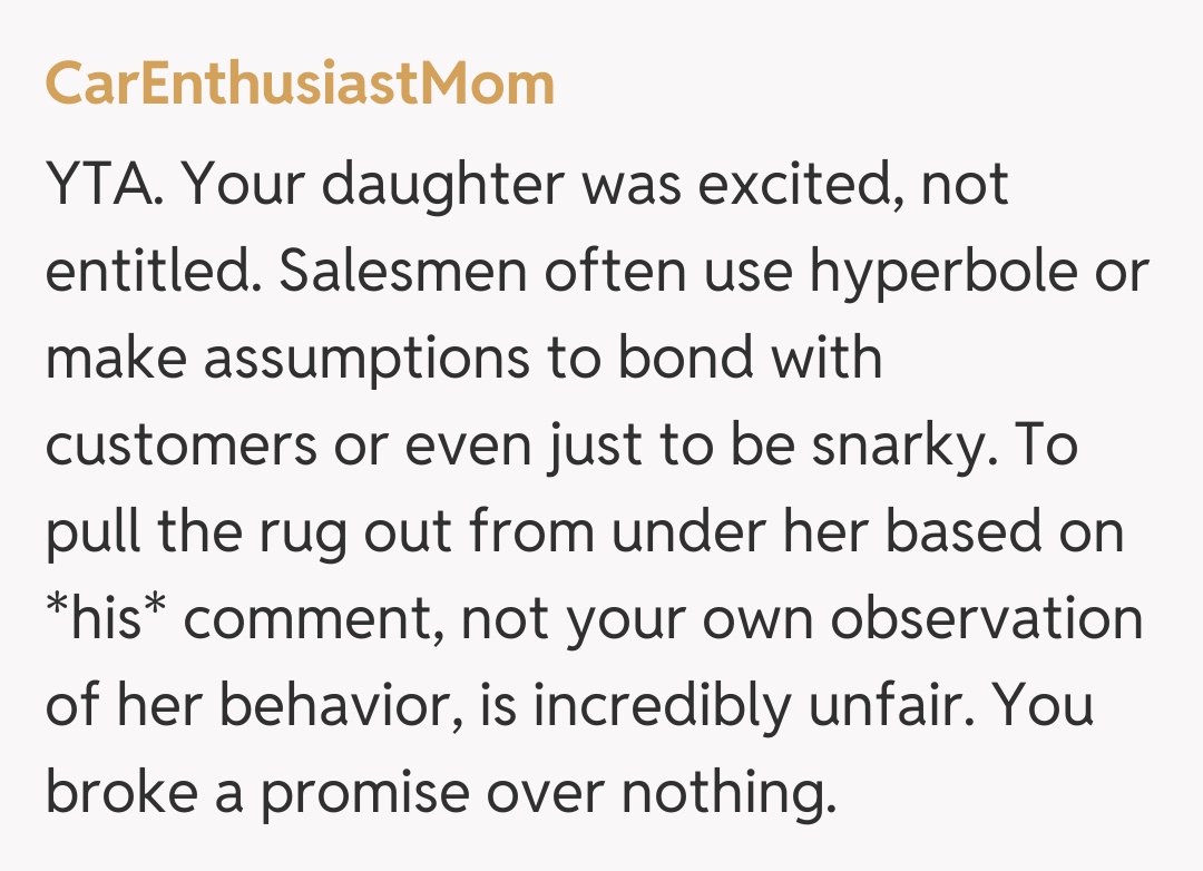 Comentariu de la CarEnthusiastMom