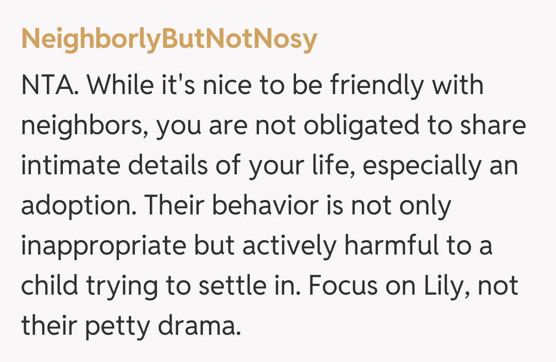 Comentariu de la NeighborlyButNotNosy