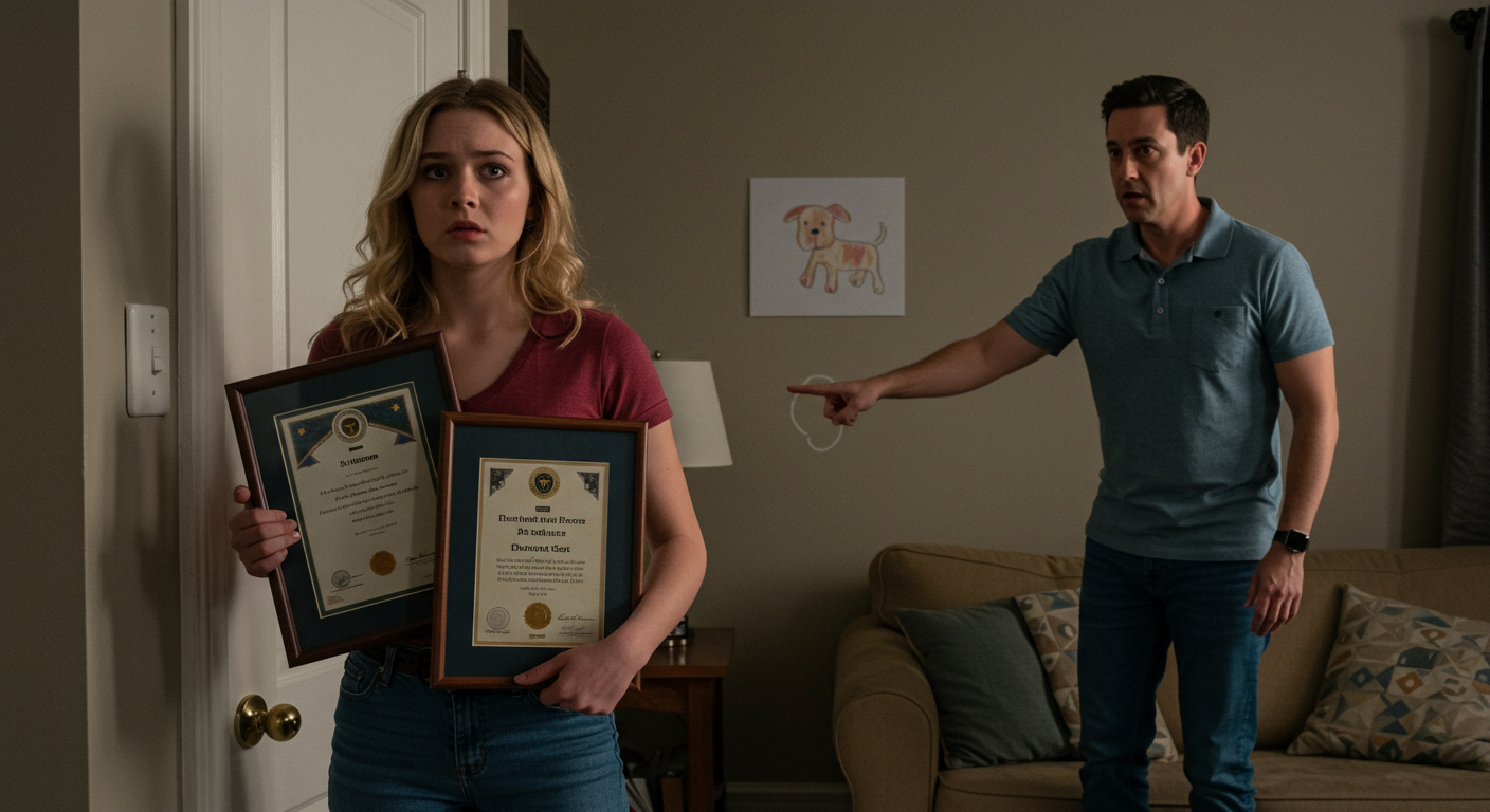 AITA for removing all of my fiance's certificates from the wall after he took down my daughter's dog picture?