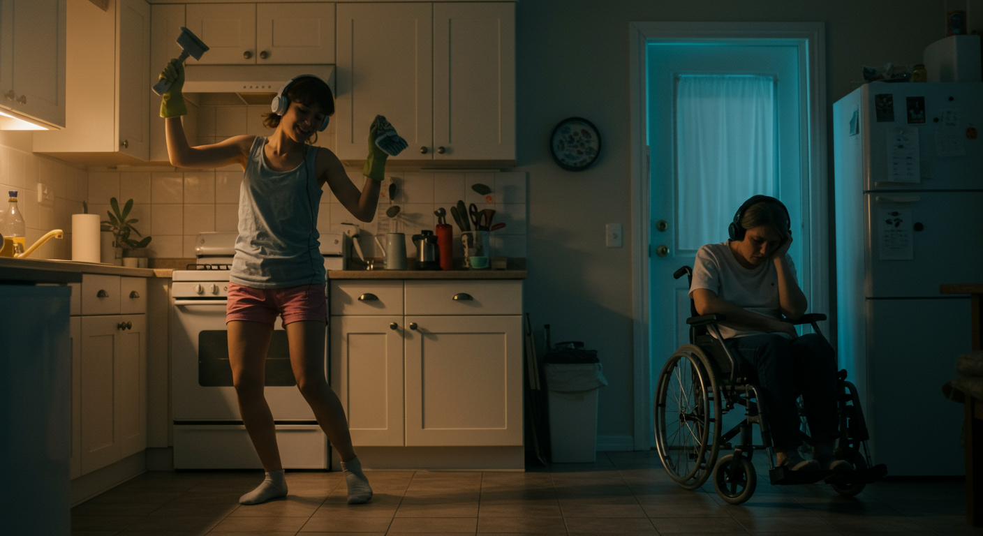 AITAH for dancing while cleaning when my cousin is in a wheelchair?