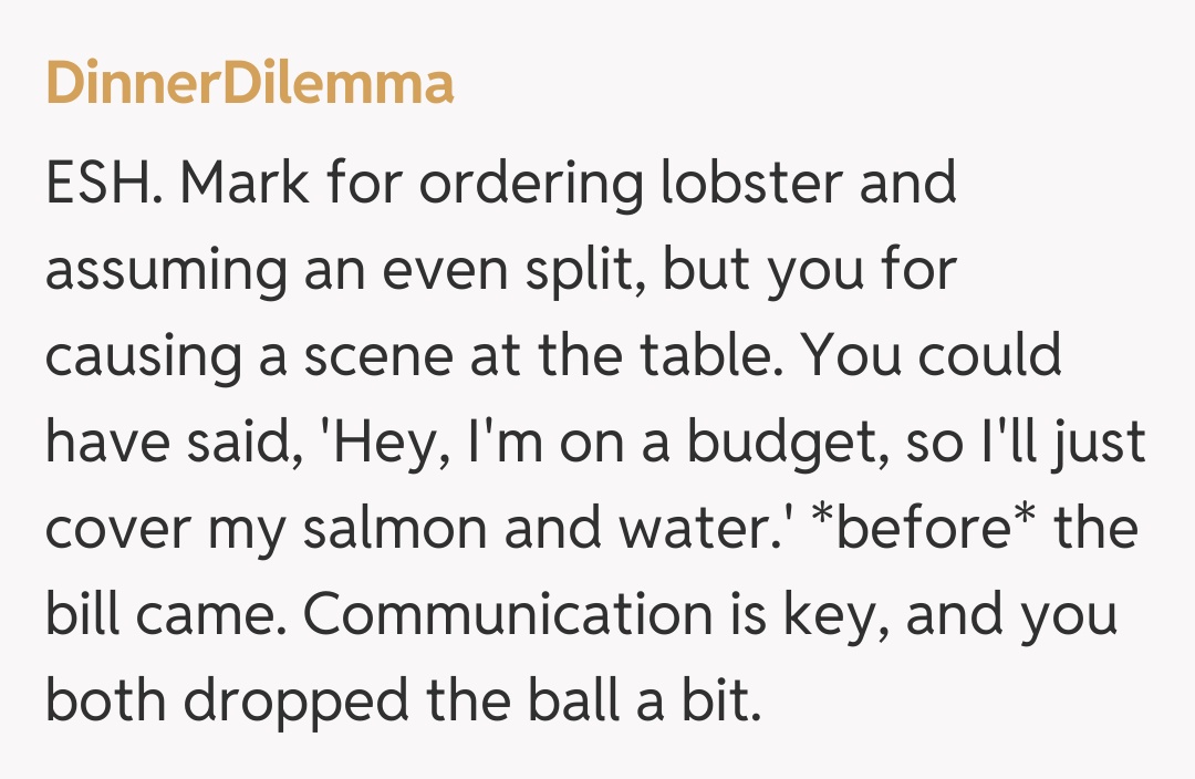 Comentariu de la DinnerDilemma
