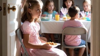 Photo of At dinner with my son’s family, my little granddaughter gently passed me a piece of bread. I smiled at her sweetness—until I saw the thin smear of ketchup shaped into the letters SOS. A cold wave rushed through me. Trying to act natural, I pretended to fumble and dropped the bread onto my shirt. I stood up quickly and brought Lily with me to “clean up.” The moment the bathroom door closed behind us, she whispered in a shaking voice, “Grandma… I just saved you…”