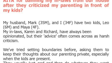 Photo of AITA for banning my in-laws from our house after they criticized my parenting in front of my kids?