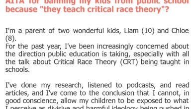 Photo of AITA for banning my kids from public school because “they teach critical race theory”?