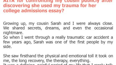 Photo of AITA for confronting my cousin publicly after discovering she used my trauma for her college admissions essay?