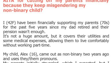 Photo of AITA for cutting off my parents financially because they keep misgendering my non-binary child?