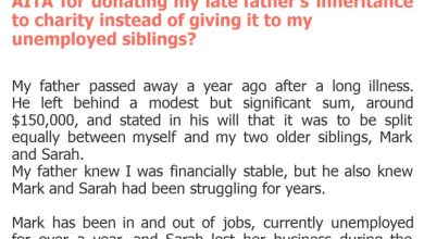 Photo of AITA for donating my late father’s inheritance to charity instead of giving it to my unemployed siblings?