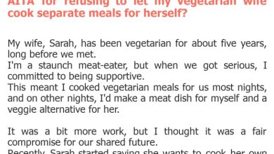 Photo of AITA for refusing to let my vegetarian wife cook separate meals for herself?