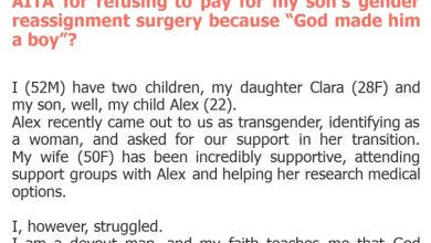 Photo of AITA for refusing to pay for my son’s gender reassignment surgery because “God made him a boy”?