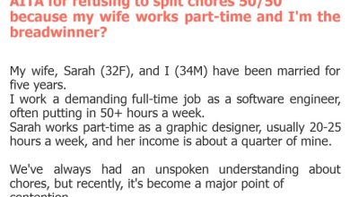 Photo of AITA for refusing to split chores 50/50 because my wife works part-time and I’m the breadwinner?