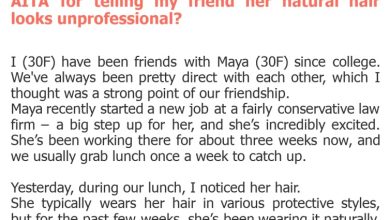 Photo of AITA for telling my friend her natural hair looks unprofessional?