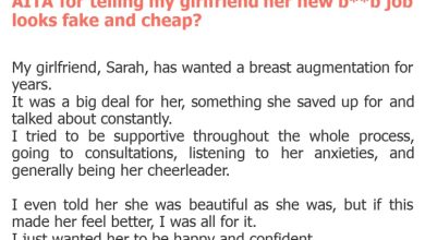 Photo of AITA for telling my girlfriend her new b**b job looks fake and cheap?