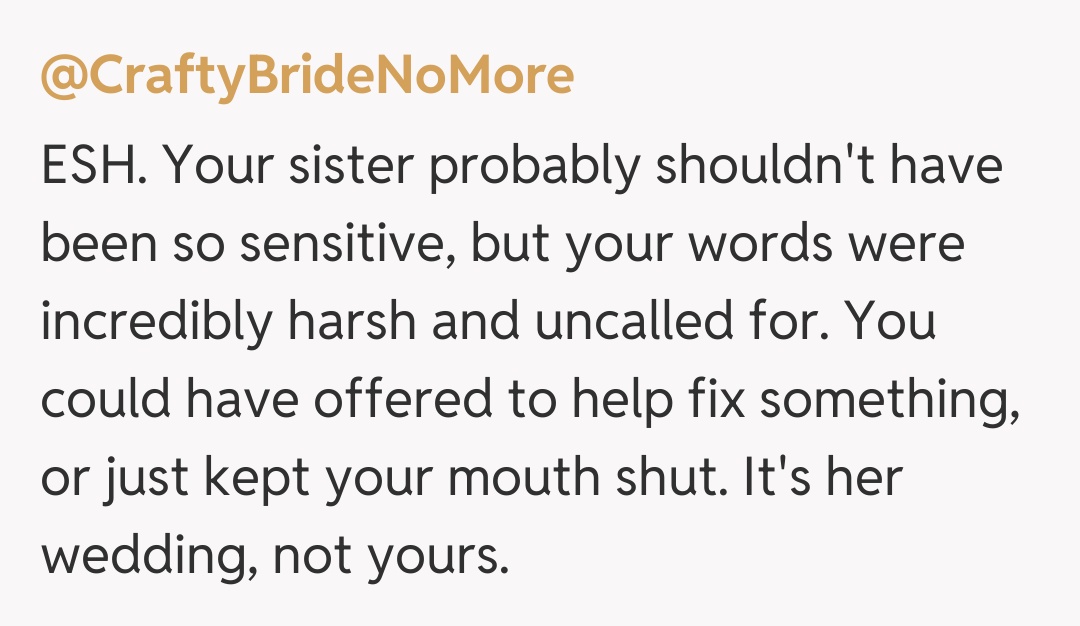 Comentariu de la @CraftyBrideNoMore