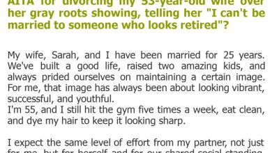 Photo of AITA for divorcing my 53-year-old wife over her gray roots showing, telling her “I can’t be married to someone who looks retired”?