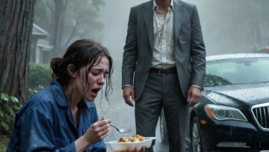 Photo of When a Wealthy Businessman Sees His Maid Sitting in the Rain With a Small Lunchbox, He Uncovers a Story That Transforms His Heart