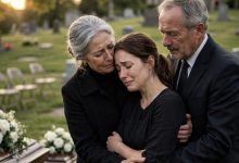 Photo of Two Caskets and One Woman Who Couldn’t Stand